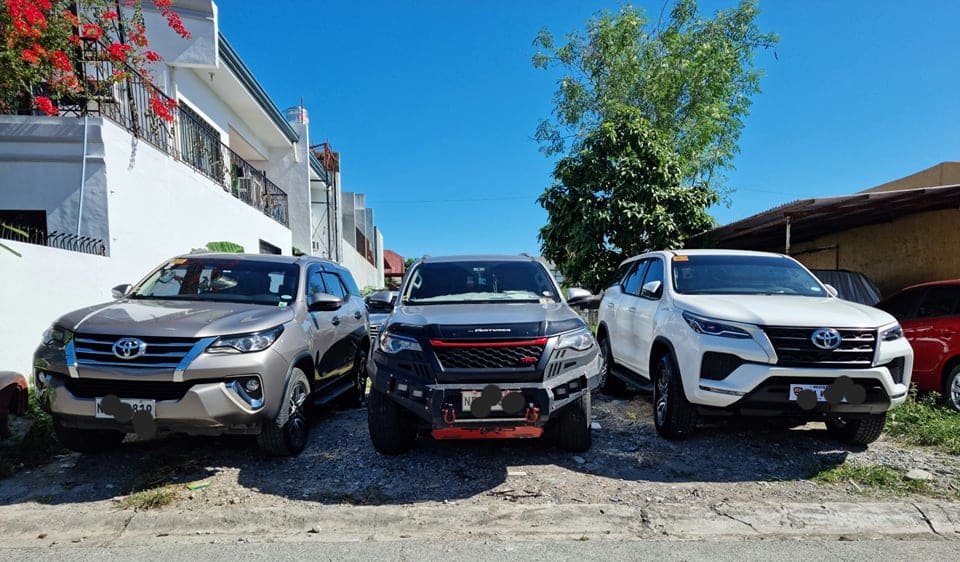 Toyota Fortuner SUVs lined up in the VPI Cars rental fleet